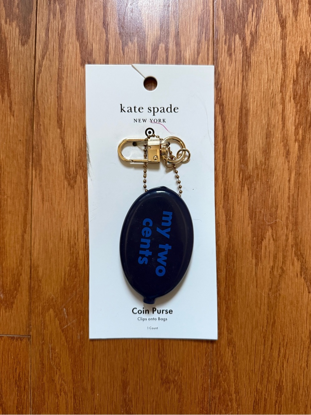 kate spade x target navy blue 'my two cents' coin pouch keychain - Picture 4 of 6